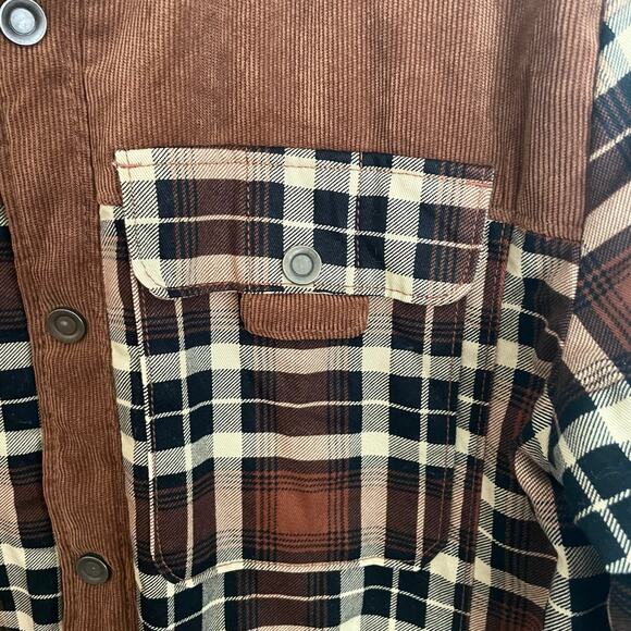 Brown Black Twill & Corduroy Sherpa Lined Shacket Men MED Chore Barn Farm Casual - Picture 8 of 11